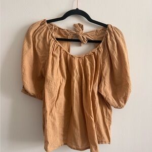 Old Navy Light Ochre Peasant Blouse with Tie Back